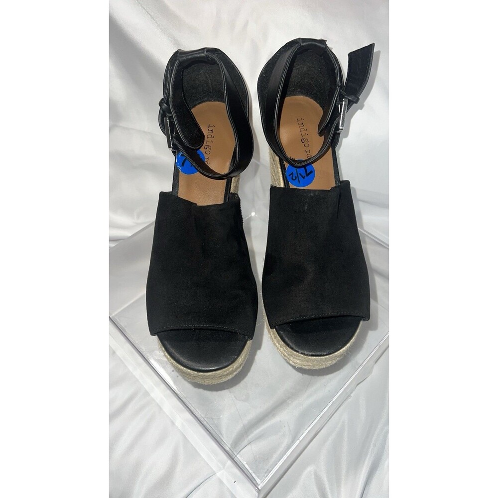 Indigo Rd. Women’s Shoe Black Open Toe Wedge Size 7.5 Fast Ship!